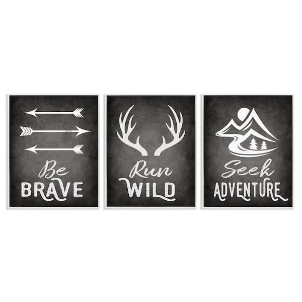 Stupell Industries Rustic Adventure Phrases by Ashley Calhoun 3 Pieces White Framed Typography Giclee Art Print 20 in. x 16 in.
