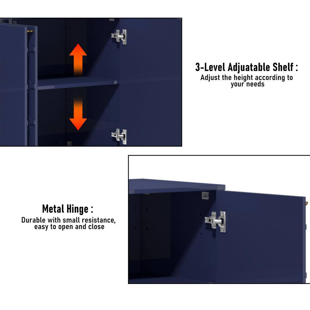 Blue Geometric Pattern Lockable Office Accent Cabinet with Adjustable Shelving