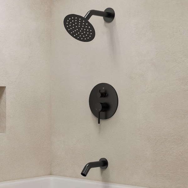 GRANDJOY Single Handle 6 in. Wall Mount 1-Spray Tub and Shower Faucet 2.5 GPM in Matte Black Valve Included
