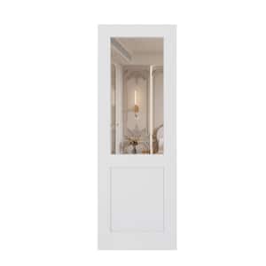 32 in. x 80 in. Half Lite Mirrored Glass White Primed MDF Wood Pocket Sliding Door with Hardware Kit