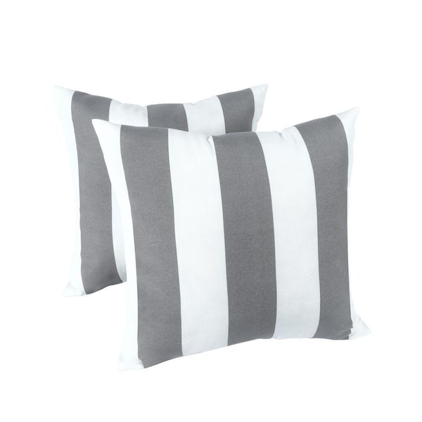 18. in Square Outdoor /Indoor Throw Pillows with Inserts White and Gray Stripe (2-Pack)
