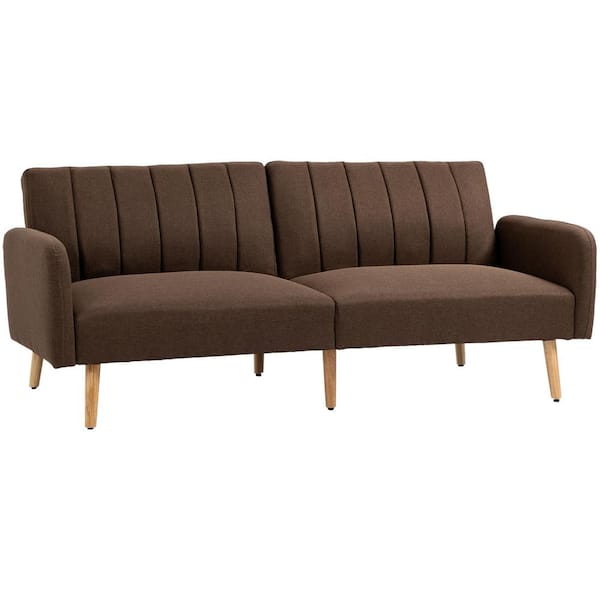 HOMCOM 78.25 in. W Brown Polyester Material Upholstered Loveseat Twin Size Sofa Bed