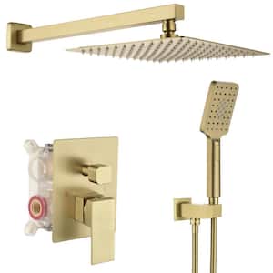 2-Spray Patterns 4.5 GPM 10 in. Wall Mount Dual Shower Heads Shower System with 3-Setting Hand Shower in Brushed Gold