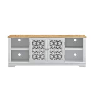 70 in. Grayish White TV Stand with 2 Storage Shelves Fits TV's Up To 78 in. with Cable Management