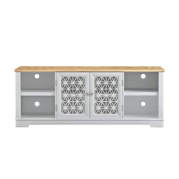 FESTIVO 70 in. Grayish White TV Stand with 2 Storage Shelves Fits TV's Up To 78 in. with Cable Management