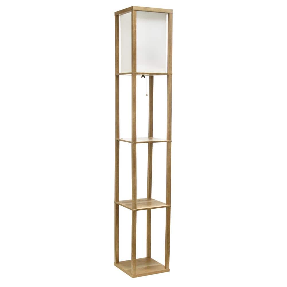 62.5" Black MDF 3-Tier Floor Lamp with Linen Shade