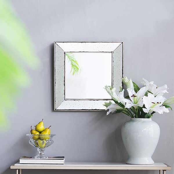 Blisstyle Silver 18 in W x 18 in. H Bohemian Square MDF Framed Mirror Wall Mirror Wall Decor Mirror