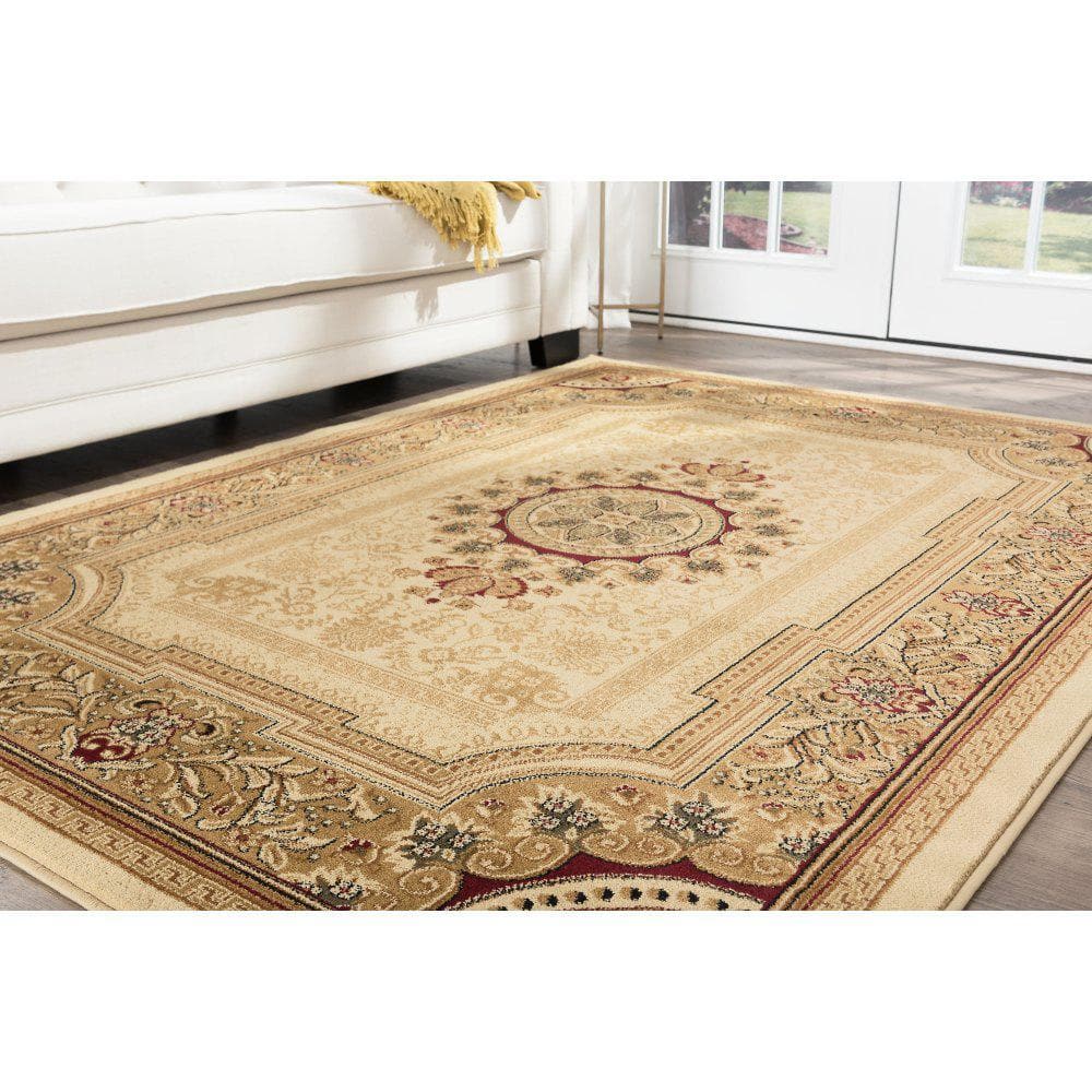 Ivory Rectangular Oriental Synthetic 5' x 7' Area Rug