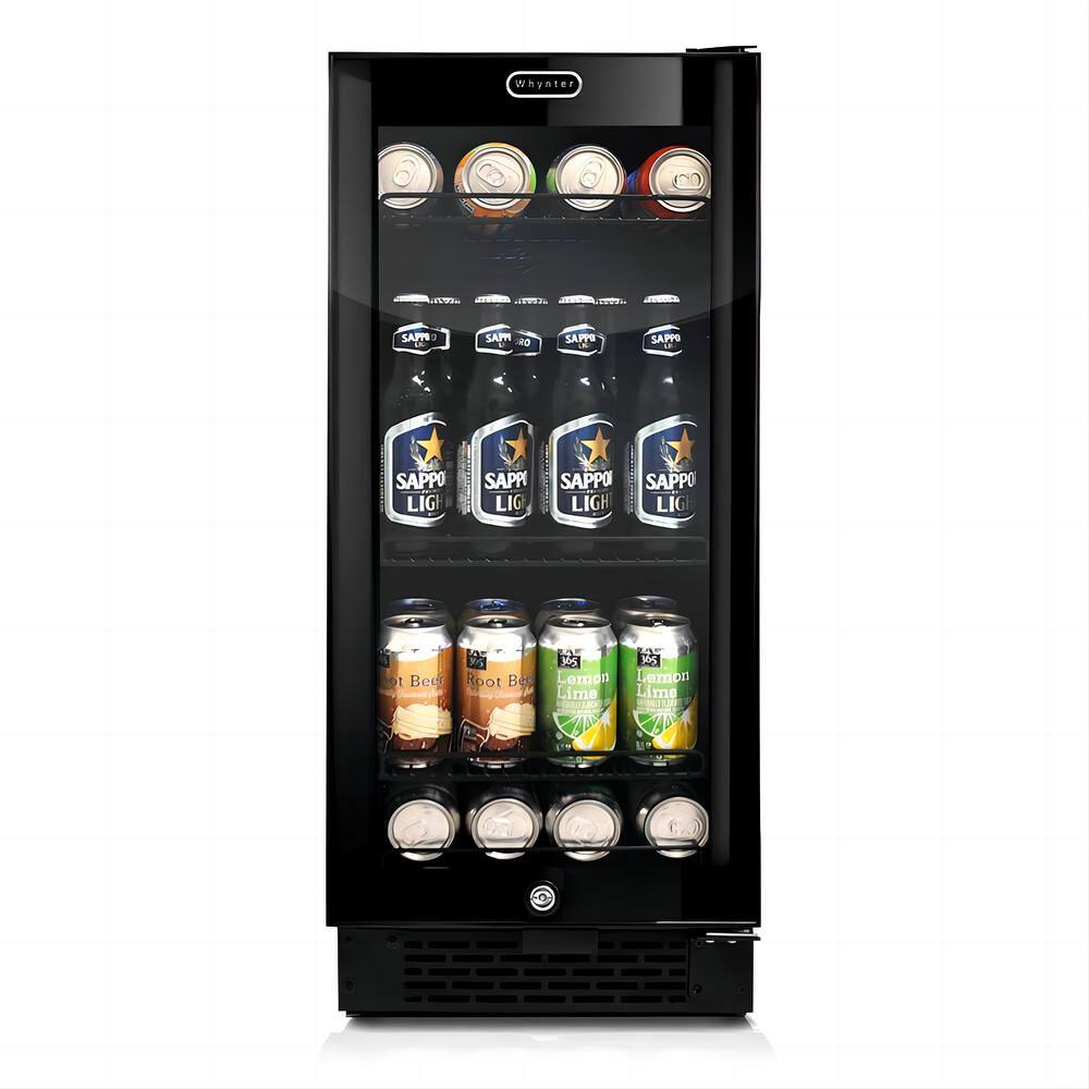  15in.Single Zone Built-in/Freestanding 128-Cans Beverage Cooler with Adjustable Shelf in Black