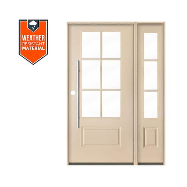 Krosswood Doors Farmhouse Faux Pivot 50 in. x 79 in. 6-Lite Right-Hand/Inswing Clear Glass Unfinished Fiberglass Prehung Front Door wRSL
