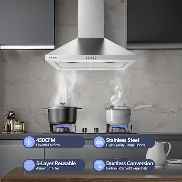 24 in. Convertible Wall Mounted Range Hood in Stainless Steel with 3-Speed Extraction