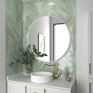 24 in. W x 24 in. H Silver Vanity Round Wall Mirror Aluminum Alloy Frame Bathroom Mirror