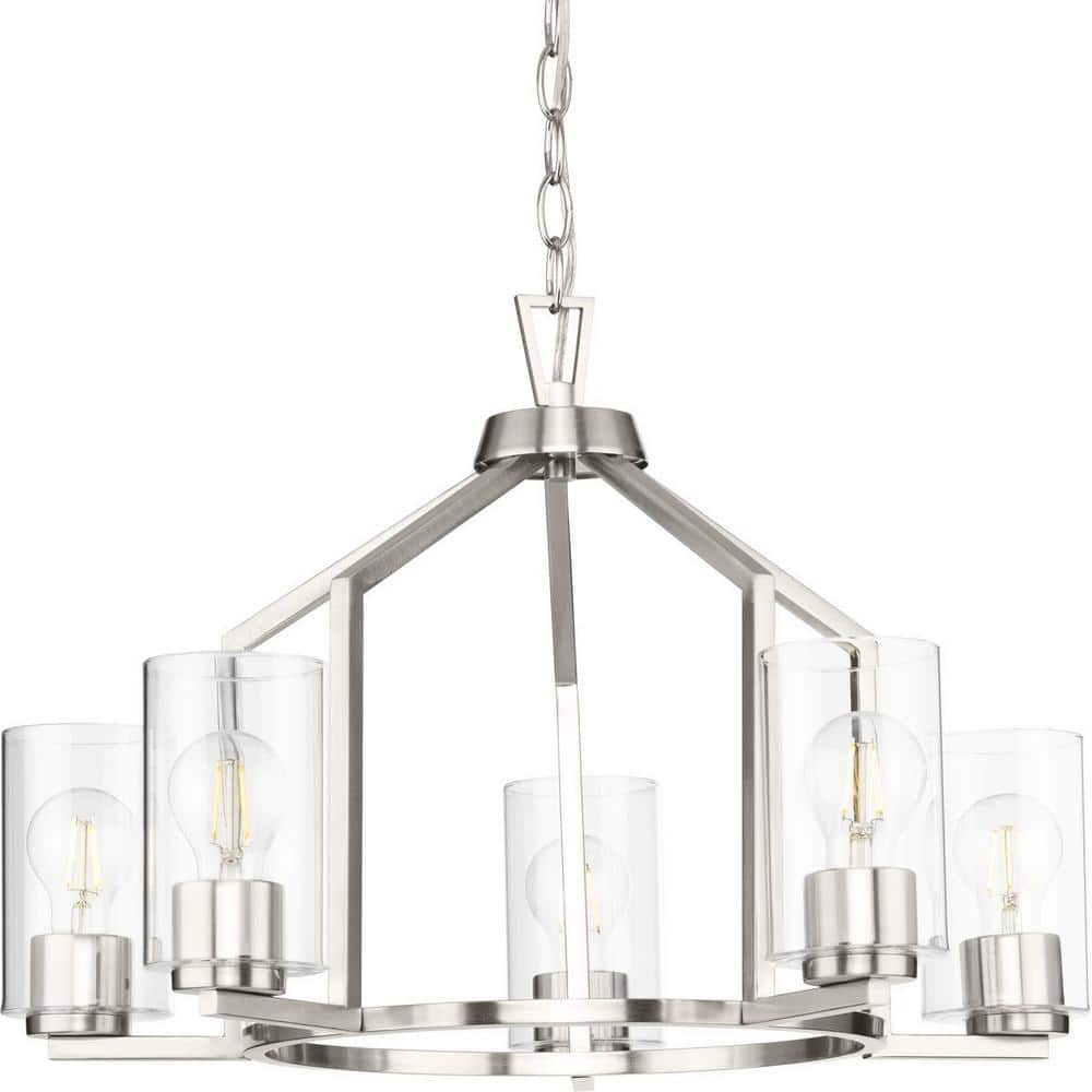Brushed Nickel 5-Light Geometric Chandelier with Clear Glass Shades