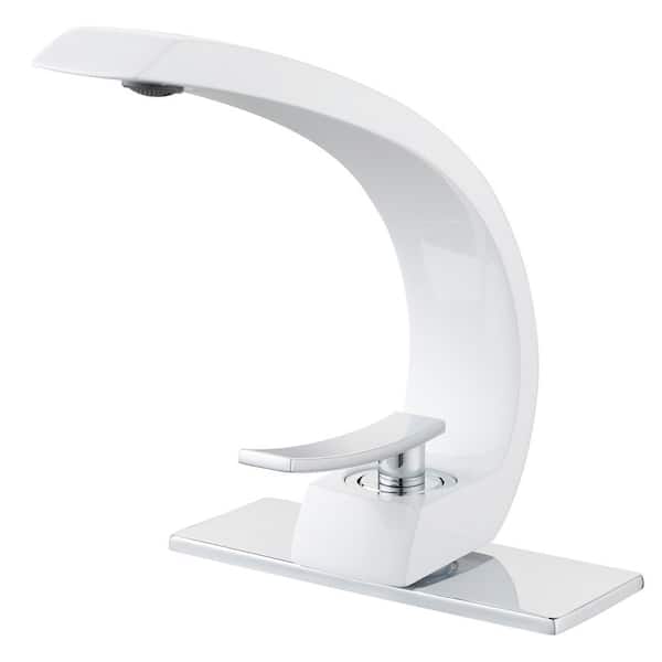 FLG Single Handle Single Hole Bathroom Faucet with Deckplate Modern Brass Bathroom Sink Basin Vanity Faucets in White