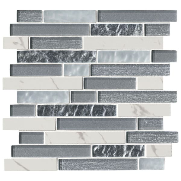 Whistler Ice Interlocking 11.81 in. x 12 in. x 8mm Glass Mesh-Mounted Mosaic Tile (9.7 sq. ft. / case)