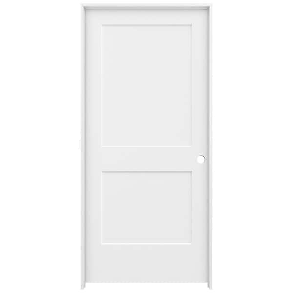 JELD-WEN 36 in. x 80 in. 2 Panel Monroe Primed Left-Hand Smooth Solid Core Molded Composite MDF Single Prehung Interior Door
