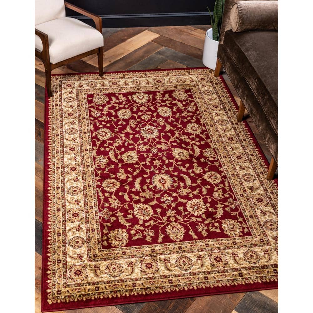 Handmade Rectangular Red Synthetic Stain-Resistant Rug