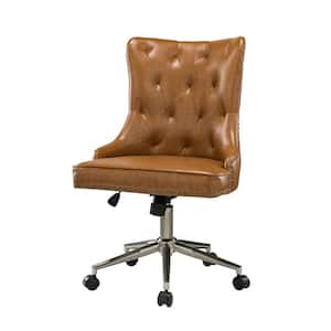 Herse Camel Tufted Nailhead Trim Faux Leather 18.5 in.-21.5 in. Adjustable Height Task Chair with Metal Base