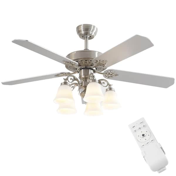 52 in. Indoor Brushed Nickel LED Ceiling Fan with 5-Light Kit and Handheld Remote Control and Type  of Downrod Mount