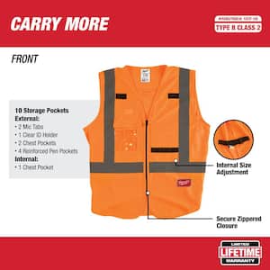 4X-Large/5X-Large Orange Class 2-High Visibility Safety Vest with 10-Pockets (12-Pack)