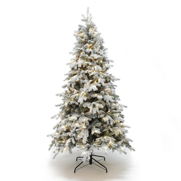 6 ft. PreLit Flocked Pine Artificial Christmas Tree with Pinecones