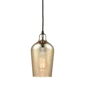 Hammered Glass 1-Light Oil Rubbed Bronze with Hammered Amber Plated Glass Pendant