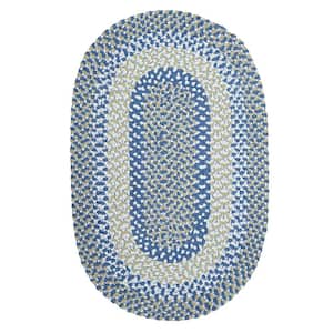 Island Ocean Blue 10 ft. x 10 ft. Chenille Round Braided Area Rug