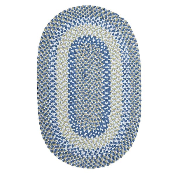Island Ocean Blue 10 ft. x 13 ft. Oval Braided Area Rug