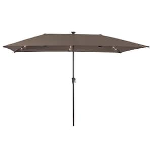 11 x 7 ft. Steel LED Large Double-Sided Rectangular Outdoor Market Patio Umbrella with Crank in Taupe