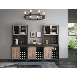 16-Bottle Black Wood Wine Rack Farmhouse Barn Door Bar Cabinet with 4 cubicles for Living room dining room