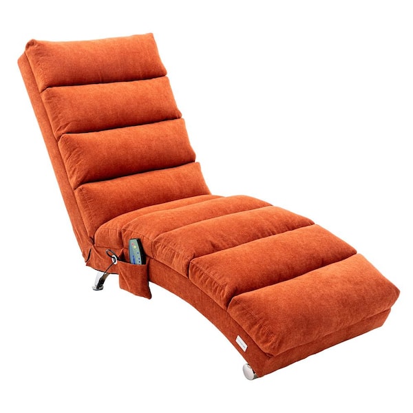 Unbranded Modern Orange Polyester 140° Backrest Design Linen Chaise Lounge Indoor Chair, Long Lounger for Office or Living Room