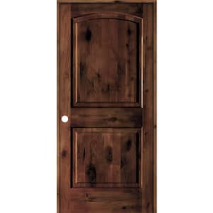 30 in. x 80 in. Knotty Alder 2-Panel Right-Handed Red Mahogany Stain Wood Single Prehung Interior Door with Arch Top