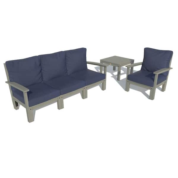 Highwood Bespoke Deep Seating 1-Piece Plastic Outdoor Couch Chair and Side Table with Cushions