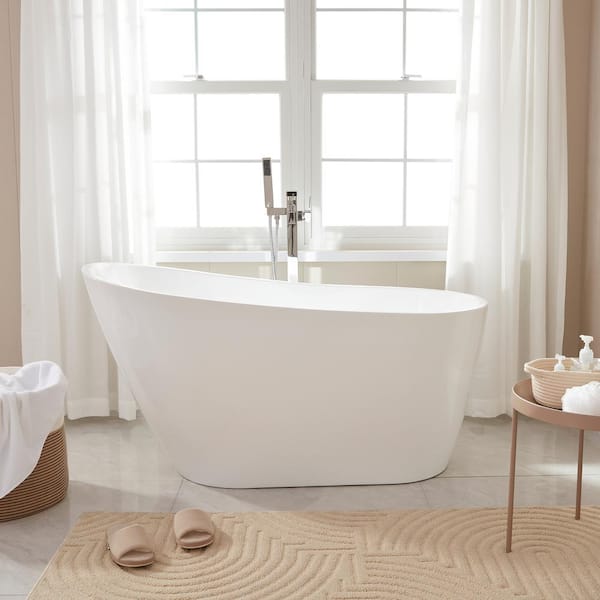 Vanity Art Bourges 55 in. Acrylic Flatbottom Bathtub in White/Oil Rubbed Bronze