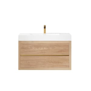 Palencia 36 in. W x 20 in. D x 23.6 in. H Bath Vanity in North American Oak with White Integral Composite Stone Top