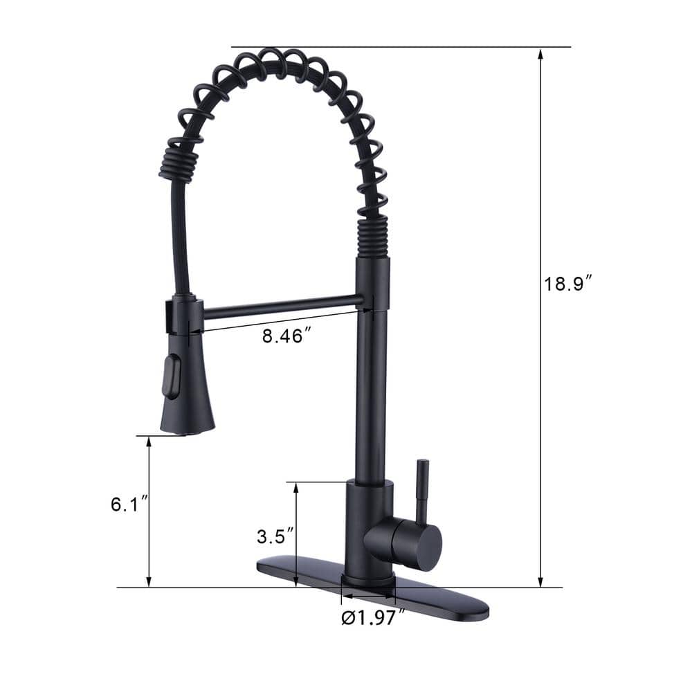Matte Black Stainless Steel Pull-Down Kitchen Faucet with Deck Plate
