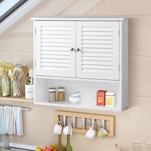 26 in. W Bathroom Wall Storage Cabinet with Double Doors Shelves in White