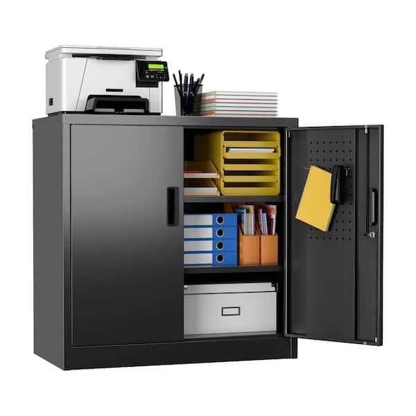 31.5 in.Hx31.5 in.Wx16.5 in.D Lockable Rolling Metal Storage Freestanding Cabinet w/ Pegboard for Garage,Office in Black
