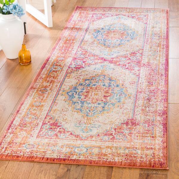 Sutton 3 ft. x 8 ft. Fuchsia/Ivory Medallion SUT404D Runner Rug