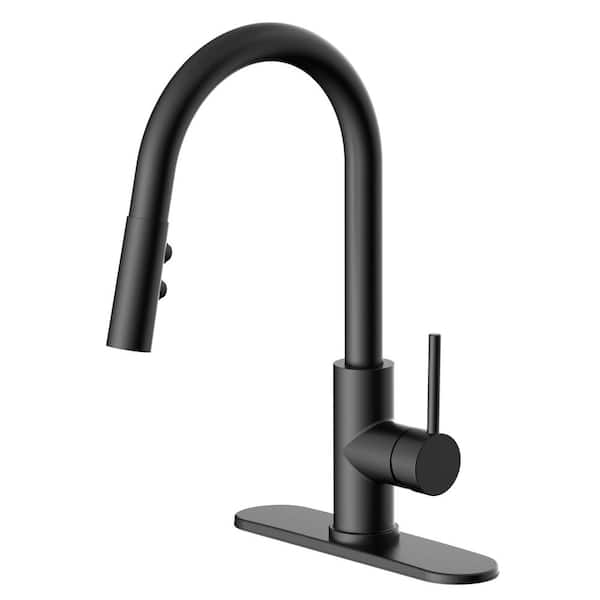 PRIVATE BRAND UNBRANDED Cartway Single-Handle Pull Down Sprayer Kitchen Faucet with Dual Function Sprayhead in Matte Black