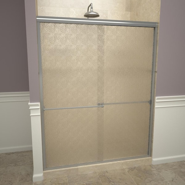 Redi Slide 1000 Series 60 in. W x 70 in. H Semi-Frameless Sliding Shower Doors in Brushed Nickel with Towel Bar and Obscure Glass