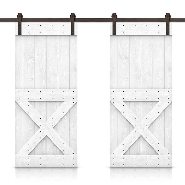 CALHOME Mini X 44 in. x 84 in. White Stained DIY Solid Pine Wood Interior Double Sliding Barn Door with Hardware Kit