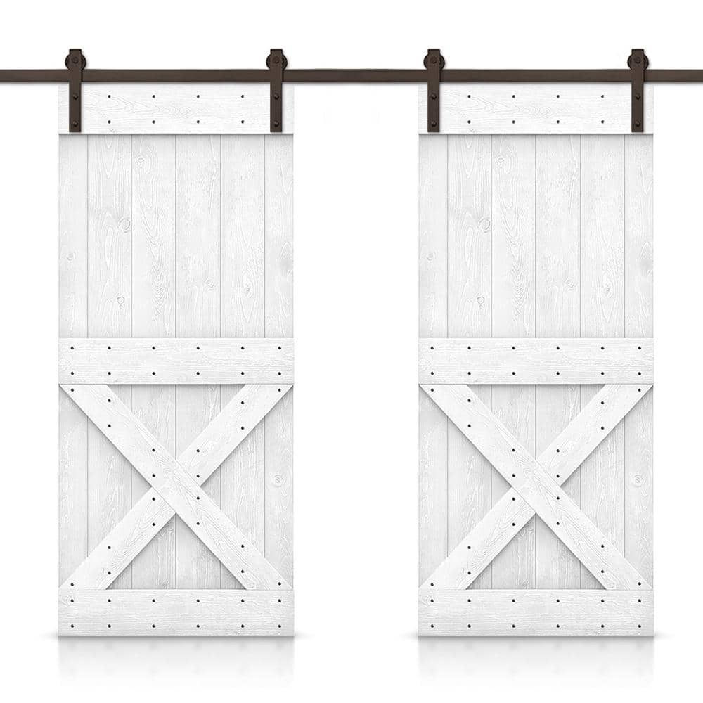 Mini X 64 in. x 84 in. White Stained DIY Solid Pine Wood Interior Double Sliding Barn Door with Hardware Kit price history on PriceWatchPro