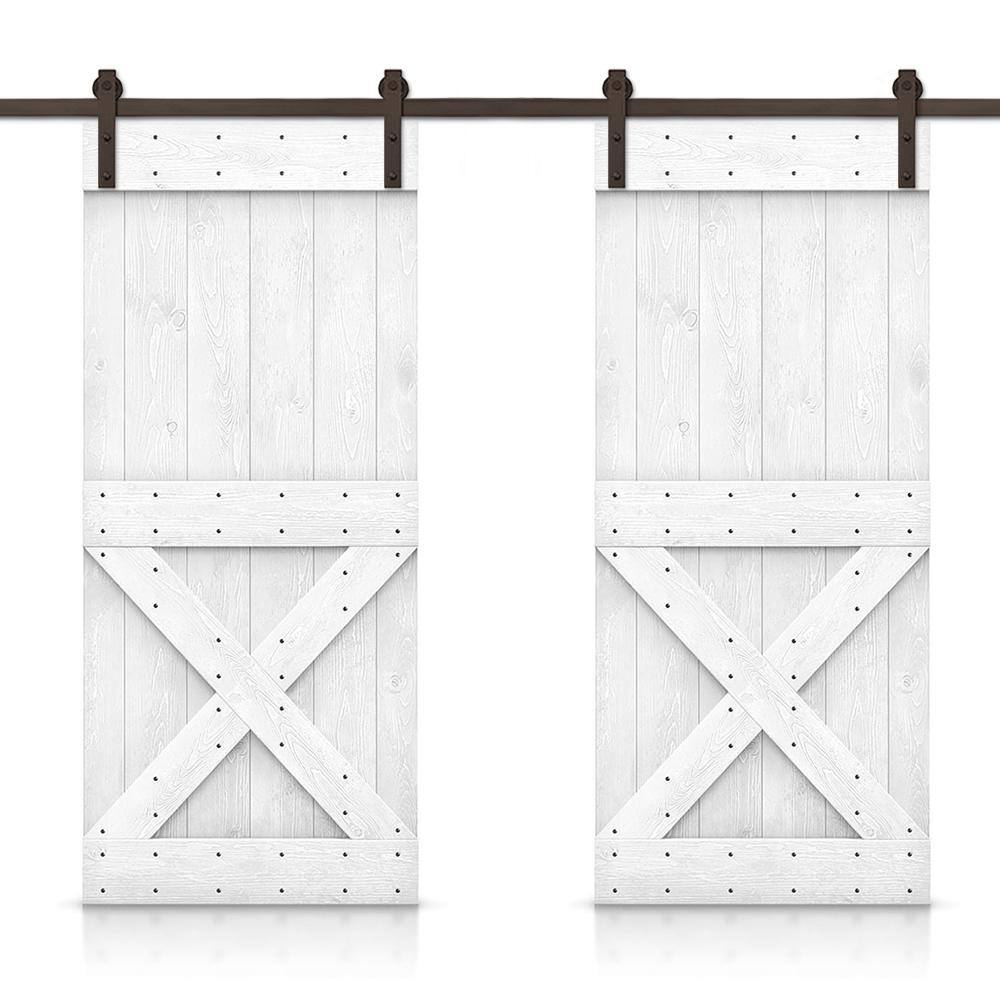 Mini X 80 in. x 84 in. White Stained DIY Solid Pine Wood Interior Double Sliding Barn Door with Hardware Kit price history on PriceWatchPro
