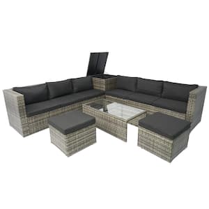 8 Pieces Outdoor Wicker Sofa Set, Patio Furniture sofa set, with Gray Cushions