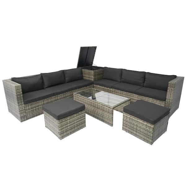 Sudzendf 8 Pieces Outdoor Wicker Sofa Set, Patio Furniture sofa set, with Gray Cushions