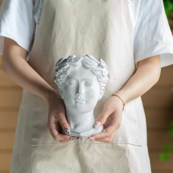 6 in. x 9 in. Patio Greek Style Cement Head Planter in Gray for Outdoor
