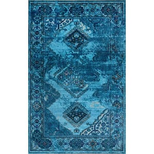 Distressed Tribal Lavonna Blue 4 ft. 4 in. x 6 ft. Area Rug