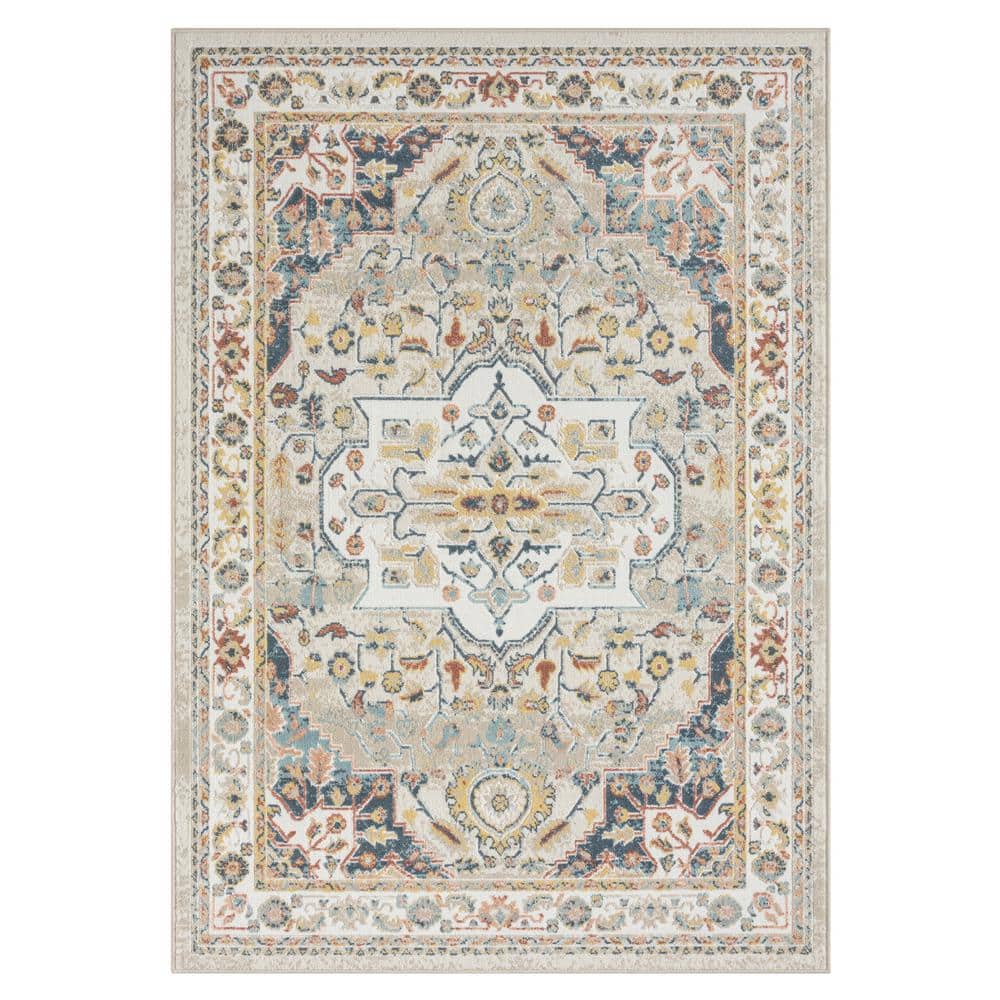 Iviana Ivory/Multicolor 2 ft. 8 in. x 8 ft. Contemporary Power-Loomed Borde