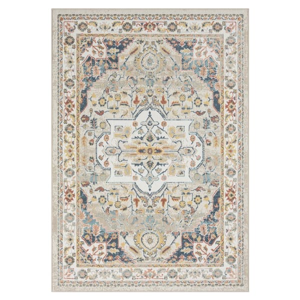 Unbranded Iviana Ivory/Multicolor 7 ft. 10 in. x 9 ft. 10 in. Contemporary Power-Loomed Border Rectangle Area Rug